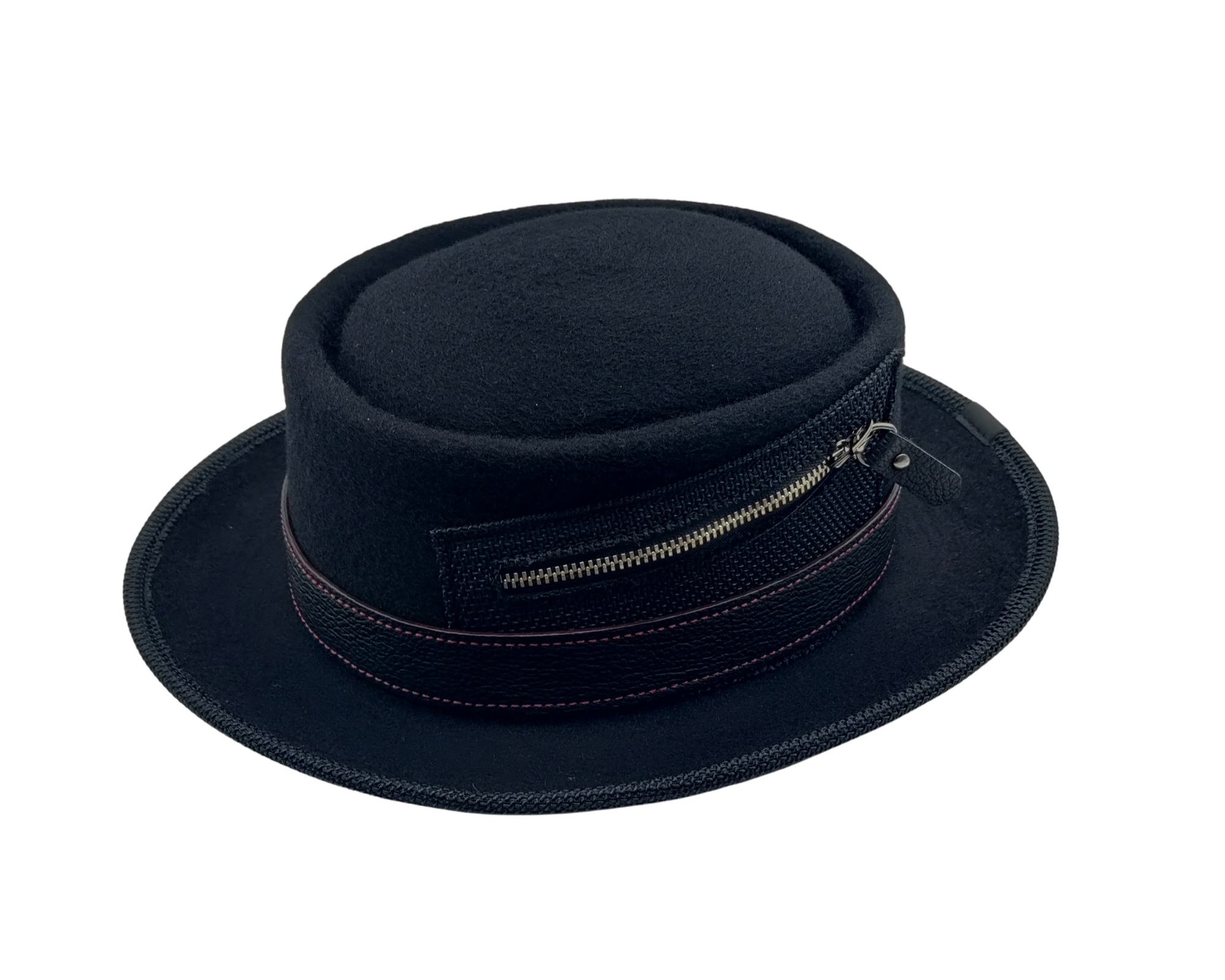 Black Pork Pie Zipper Hat