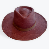 BURGUNDY LARGE BRIM TOQUILLA STRAW HAT