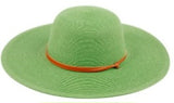 Lime green straw hat with leather band
