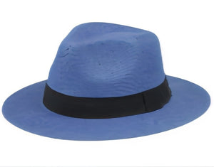 Navy Blue Straw Fedora with black band