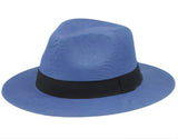 Navy Blue Straw Fedora with black band