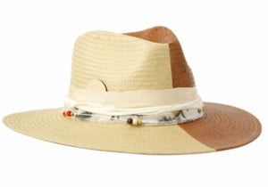 Espresso Panelled Fedora with Linen Trim 