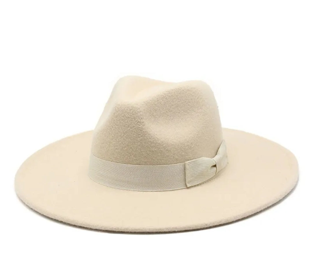 Cream wide brim fedora hat
