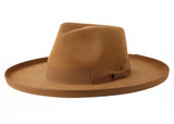 Tan pencil curled fedora