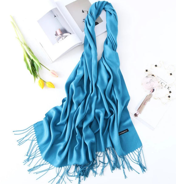 cashmere blend extra long scarf/shawl turquoise blue