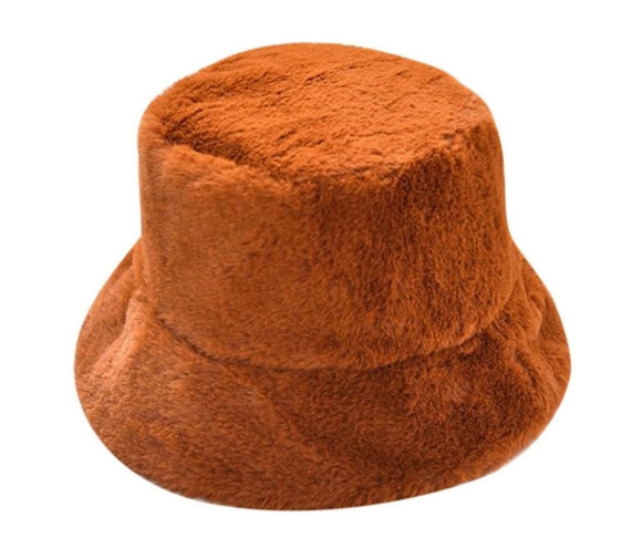 faux fur bucket hats burnt orange