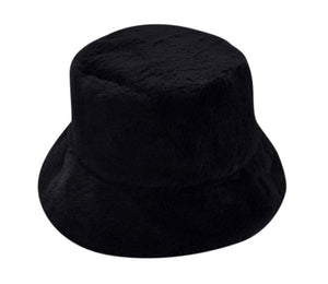 faux fur bucket hats black