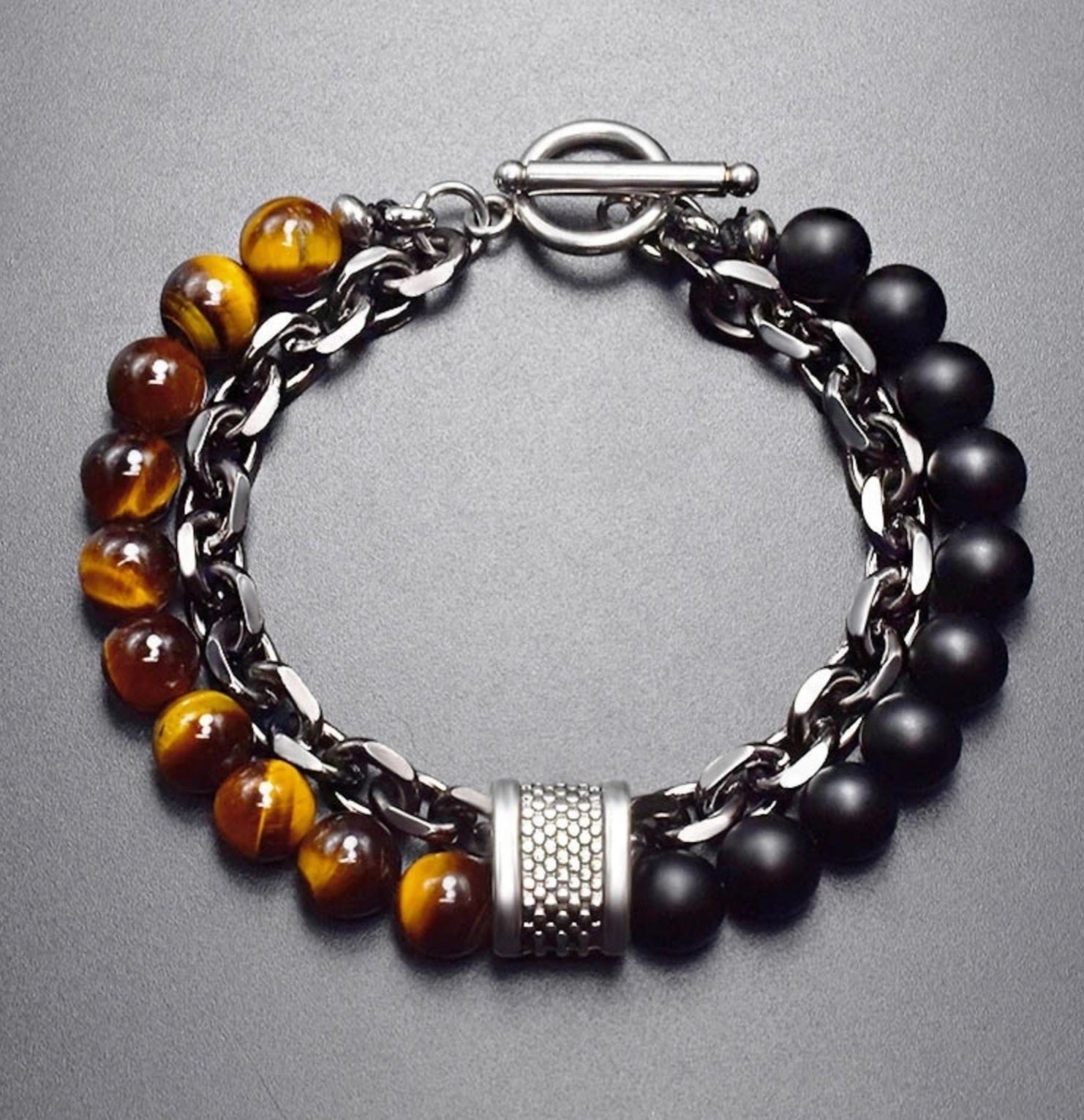 men's chain and bead bracelets tiger eye - brown
