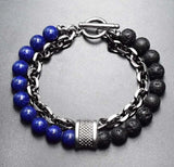 men's chain and bead bracelets lapis- blue