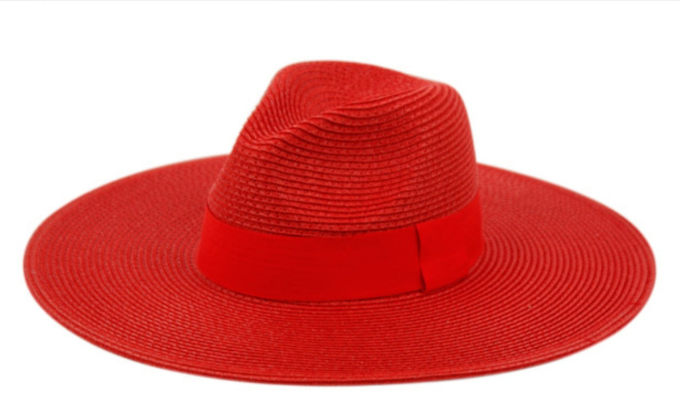 red panama| extra wide brim red