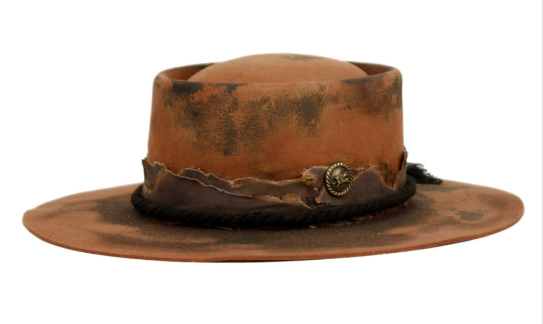 Brown Vintage Fedora with distressed band and button