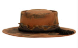 Brown Vintage Fedora with distressed band and button