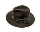Side view of Army Green Wool felt fedoras with camouflage band